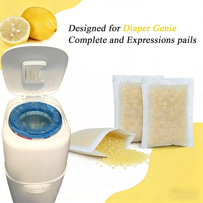 NewKe 12 Pack Diaper Pail Deodorizer for Diaper Genie Complete Pail and Expressions Pail, Activated Charcoal Filters Replacement, Lemon Scent Activated Carbon Odor Eliminator Refill