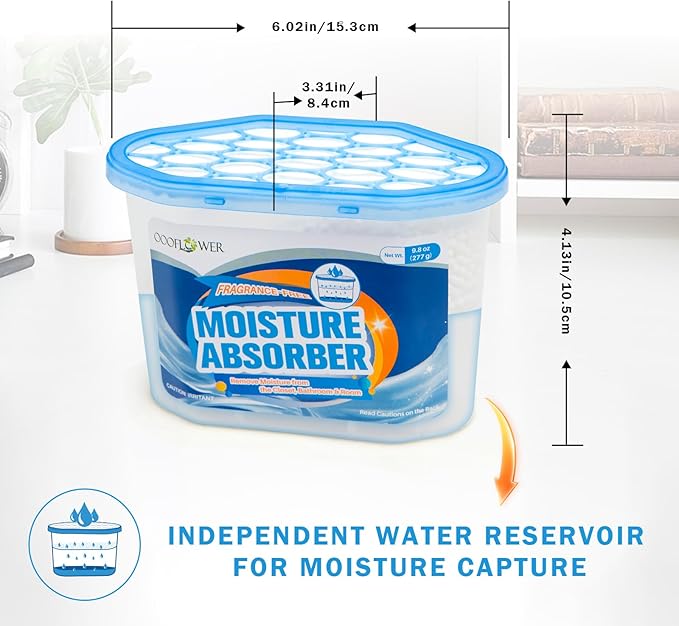 6-Pack Moisture Absorber, 9.8 oz (277g), Traps Moisture & Humidity, Portable Dehumidifier for Closets, Bathrooms, Toilets, Study Rooms, RVs, Basements