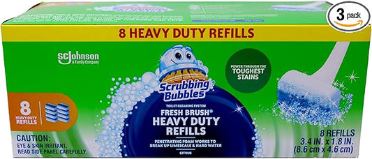 Scrubbing Bubbles Heavy Duty Refills Fresh Brush Toilet Cleaning System 8 Count Refill pack of 3 (Package Image May Vary)