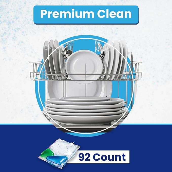 Berkley Jensen Ultra 4-in-1 Dishwasher Detergent Pacs, 92 Count Tub (Pack of 1) - Powerful Degreasing Dishwasher Pods with Fresh Clean Scent - Fights 24-Hour Baked-on Food - Fits Most Dishwashers