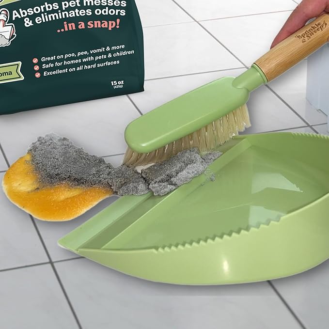 Dog Pee Cleaner Powder with Sweeper Kit | Pet Accident Cleanup Kit for Hard Surfaces | Vomit Cleanup Powder | Puppy Potty Training Aid | Dog Diarrhea Absorbent | Odor Remover | Sprinkle and Sweep