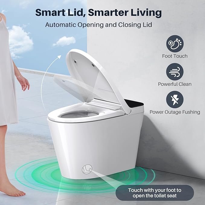 Smart Toilet with Bidet Built in Tank, Auto Open Close Lid, 12" Rough In, Heated Seat Foot Sensor, Rear & Feminine Wash Warm Water Air Dryer Self Cleaning, One-Piece Elongated (ZY695A)