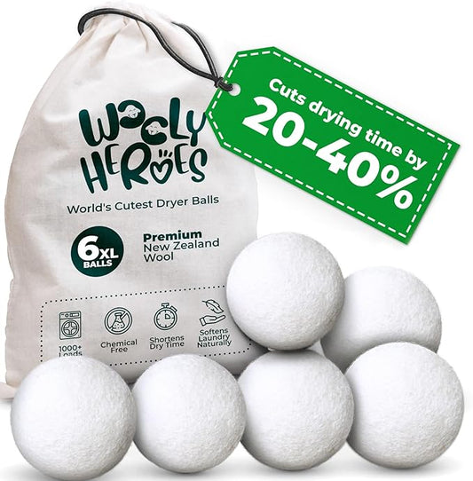 No More Dryer Sheets! XL Wool Dryer Balls 6-Pack, Reusable Laundry Softener & Static Reducer, Eco-Friendly, Long-Lasting, Safe for Sensitive Skin