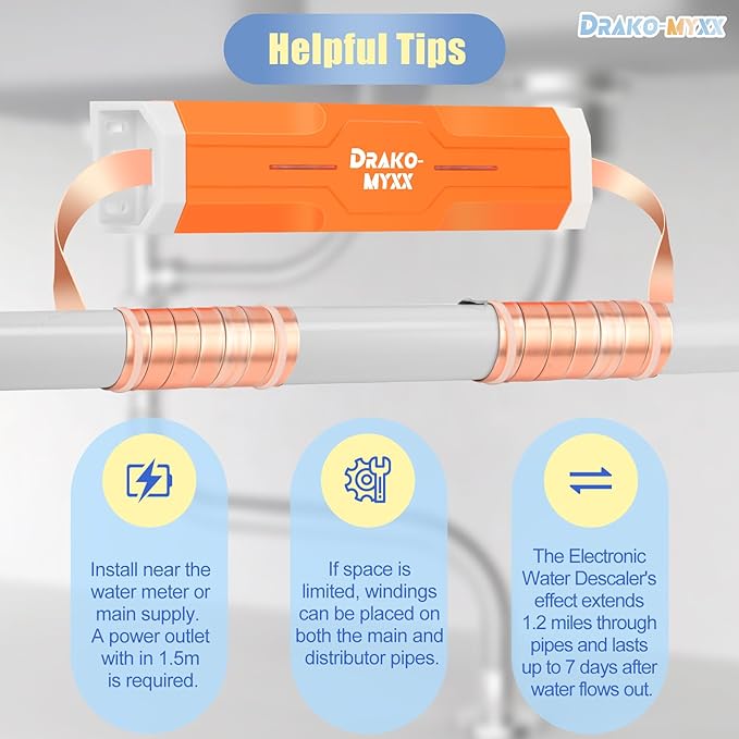 Electronic Water Descaler No Salt Water Treatment System for Whole House, Compatible With Pipes Up to 1 Inch (25.4 mm) in Diameter, Effectively Reduces Limescale and Mineral Deposits