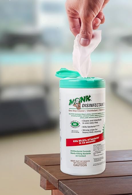 Monk Disinfectant Wipes, Large Lemon Breeze Fresh Scented Disinfectant Wipes, Value Pack Contains 12 Canisters of 80 Count, Perfect for Offices, Schools, Cycling, Kitchen, Yoga Mats and Other Surface