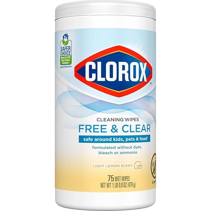 Clorox Free & Clear Cleaning Wipes, Light Lemon Scent, 75 Count (Package May Vary)
