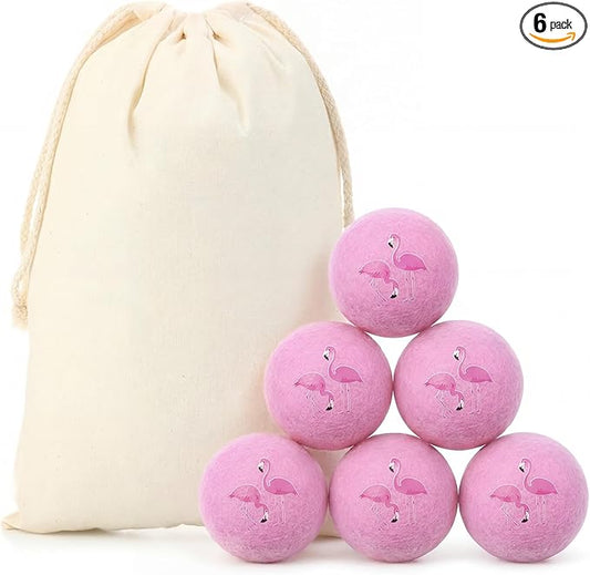 Jenaai 6 Pcs Wool Dryer Balls Bulk for Easter Laundry Basket Cute Organic XL Wool Dryer Laundry Balls Natural Soft Fabric Softener Anti Static Fabric Softener Alternative for Clothes(Pink Flamingo)