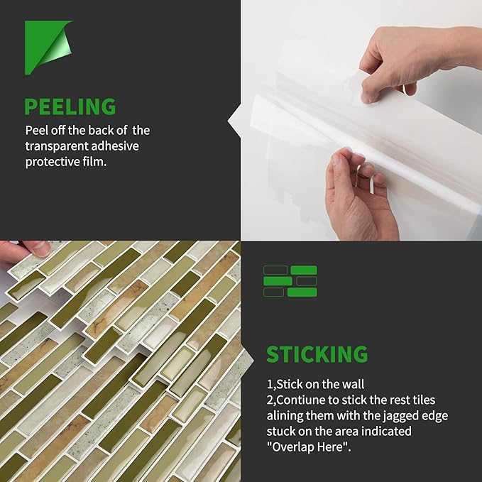 LONGKING 10-Sheet Self-Adhesive Peel and Stick Backsplash for Kitchen, Vinyl Decorative Tiles (Chrysophoron)