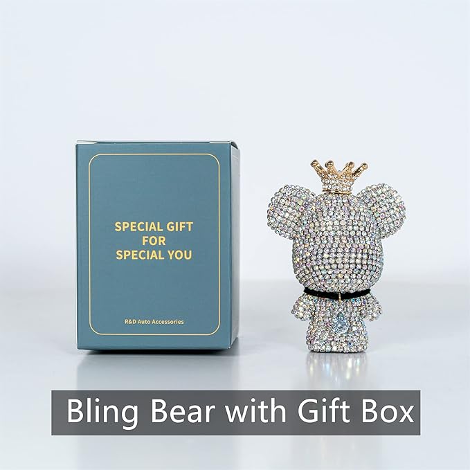 Cute Car Accessories, Bling Crystal Bear Car Air Freshener With Vent Clip,Rhinestone Aesthetic Car Decor Interior Decoration (SLIVER)