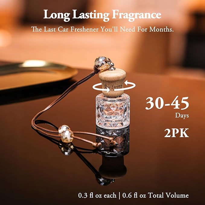 Hanging Car Air Freshener, 2-Pack Car Essential Oil Diffuser, Hanging Air Freshener with Plant-Based Scents, Long Lasting & Non-Toxic for Auto Perfume Odor Eliminator | Invigorating Teakwood