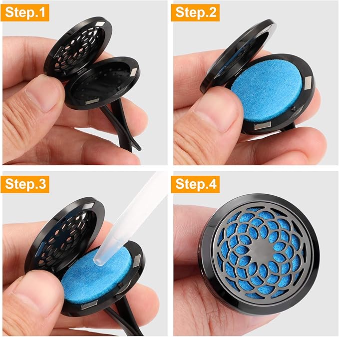 2 Pieces 316l Car Aromatherapy Essential Oil Diffuser Air Freshener with Vent Clip 48 Felt Pad Christmas Gift for Women Men(Cloud, Sunflower Patterns)