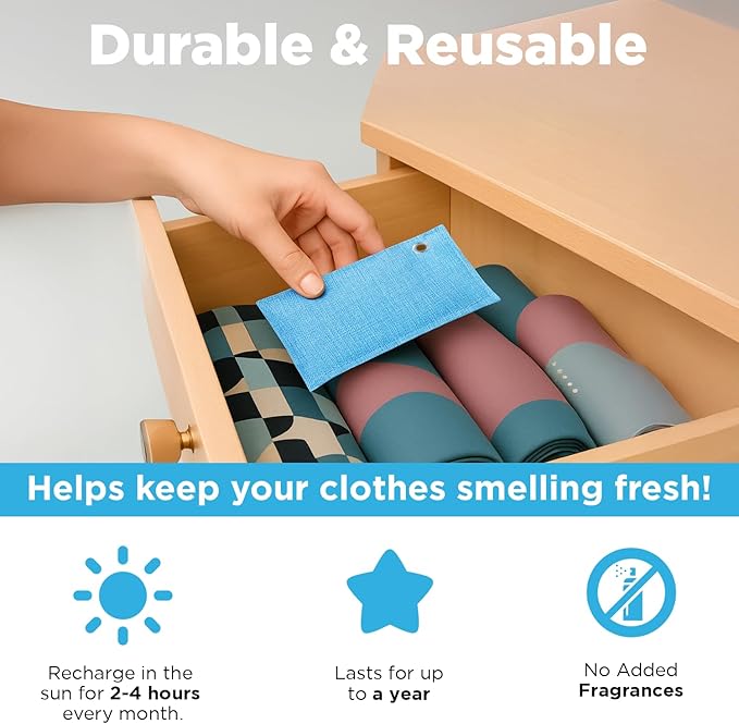 Closet & Dresser Odor Eliminator - Activated Charcoal Odor Absorber for Small Spaces, Air Fresheners for Home, Natural, Non-Toxic Air Freshener for Closet & Drawers - 4 Pack