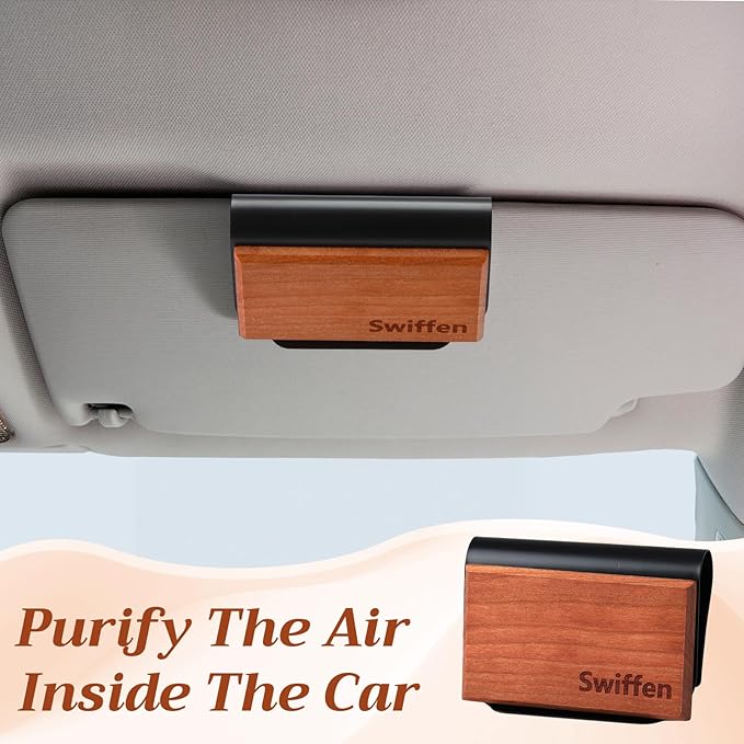 4 Pcs Car Wood Air Freshener Amber Scents Wood Fragrance Automotive Odor Eliminator for Visor Clip Vehicle Scent Diffuser Scent Refill, Clip Included