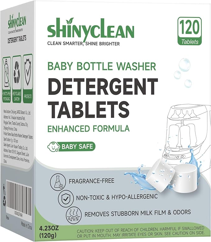 Baby Bottle Washer Tablets for Momcozy & Baby Brezza Pro, Natural Enzyme Detergent,Deep Cleaning, Chlorine & Fragrance Free, No Residue (120 Count (Pack of 1))