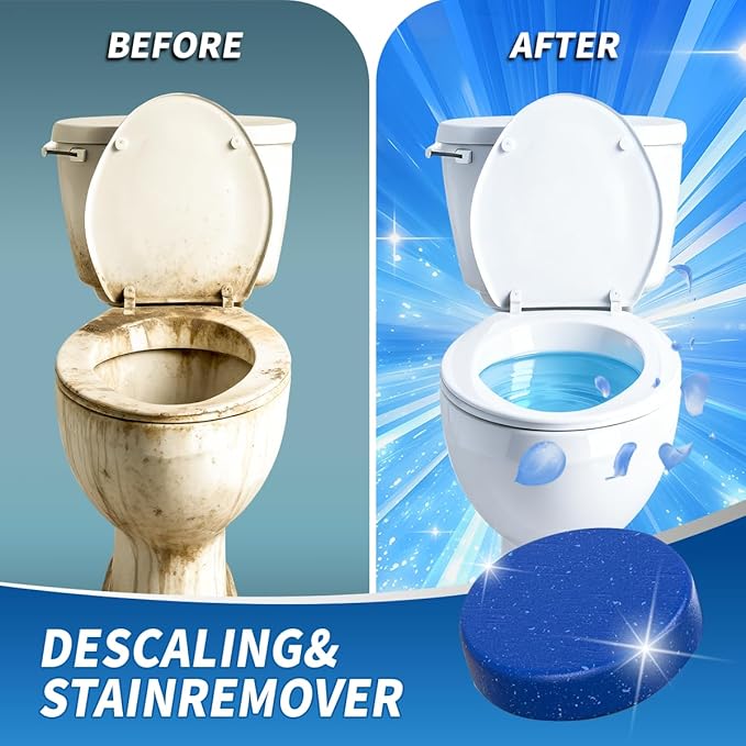 Automatic Toilet Bowl Cleaner Tablets,12- Pack Blue Gel In-Tank Cleaner, Removes Hard Water Rings & Stains, Septic Safe, Cleaning & Deodorize, Fresh Scent,50g Each