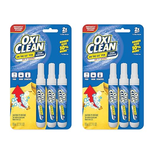 OxiClean On The Go Stain Remover Pen for Clothes, Portable Instant Stain Remover Stick with Scrubber Tip, Travel-Friendly Pen for Clothes Laundry, for Food Drink Cosmetics, 6 Count
