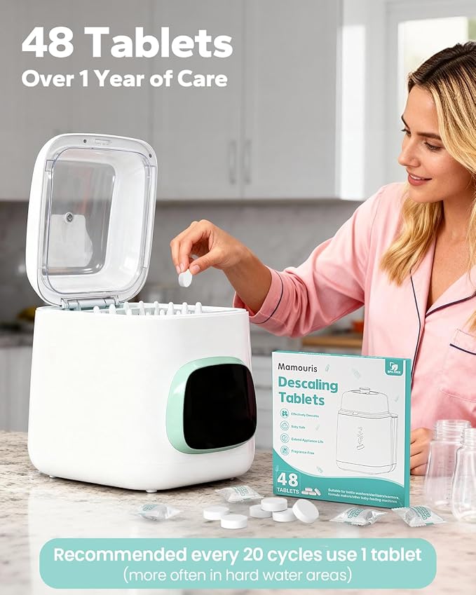 Baby Descaling Tablets: Ideal for BabyBrezza, Momcozy Baby Bottle Washer and ALL BRANDS of Baby Feeding Appliances, 48 Count Remove Milk & Limescale