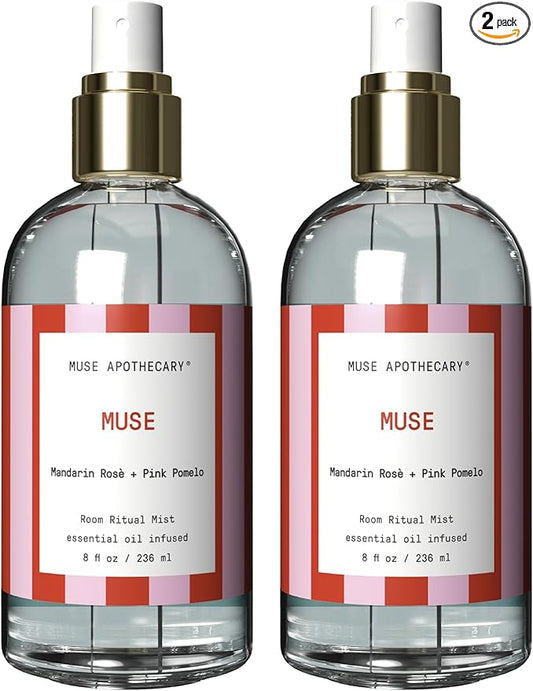 Muse Apothecary Room Ritual - Aromatic and Relaxing Room Mist, 8 oz, Infused with Natural Essential Oils - Great Valentine's Day Gift - Mandarin Ros챔 + Pink Pomelo, 2 Pack