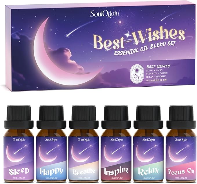 Essential Oil Blends, Essential Oils for Diffusers for Home, Best-Wishes Kit Scent Diffuser Oil, Use for Soap Candle Making- Sleep, Happy, Breathe, Inspire, Relax, Focus On