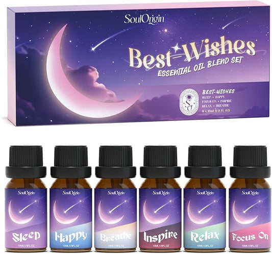 Essential Oil Blends, Essential Oils for Diffusers for Home, Best-Wishes Kit Scent Diffuser Oil, Use for Soap Candle Making- Sleep, Happy, Breathe, Inspire, Relax, Focus On