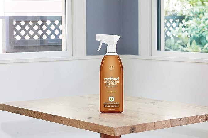 Method Daily Wood Cleaner, Almond, Cleans Shelves, Tables and Other Wooden Surfaces While Removing Dust & Grime, 28 oz Spray Bottles, (Pack of 1)