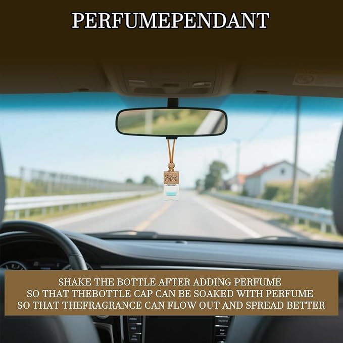 4-Pack Refillable Car Air Freshener Hanging Diffuser Empty Glass Bottle with Wooden Cap & Reed Sticks Essential Oil Aromatherapy Pendant Drift Car Fresheners for Women Men-Car Accessories