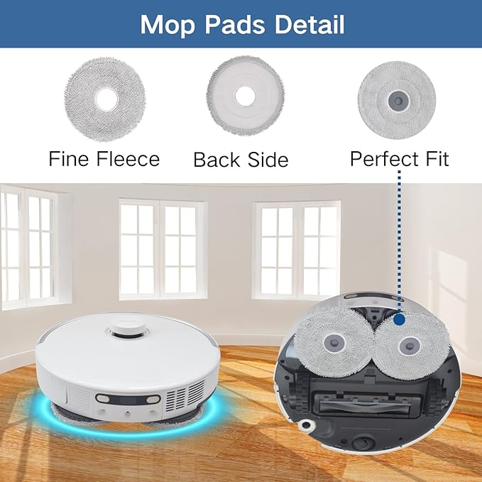 Replacement Accessories Parts Kit Compatible with Dreame L40 Ultra | X40 Ultra | Mova P10 Pro Ultra – 8 Robot Vacuum Dust Bags, 8 Mop Pads, 8 Filters, 6 Side Brushes, 2 Rubber Main Brushes
