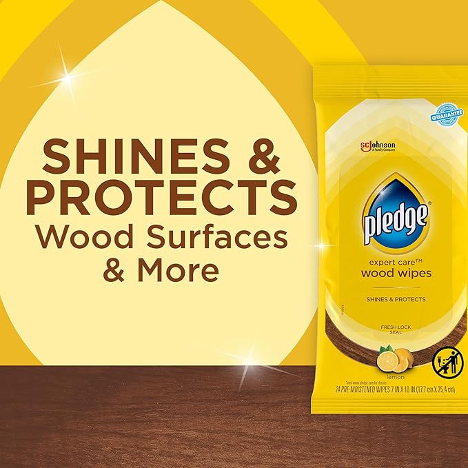 Pledge Expert Care Enhancing Wood Wipes, Lemon Scent, 24 Count (Pack of 2)