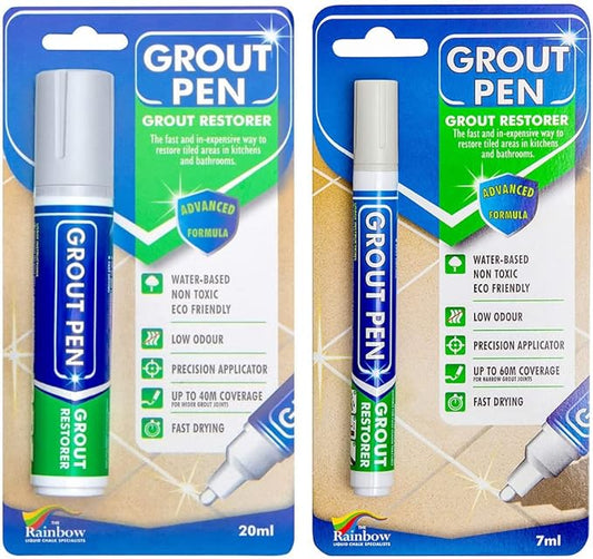Grout Pen Tile Paint Marker: Waterproof Grout Colorant and Sealer Pen to Renew, Repair, and Refresh Tile Grout - Cleaner Coating Stain Pens - 2 Pack, 5mm Narrow and 15mm Wide Tip Pen - Winter Grey