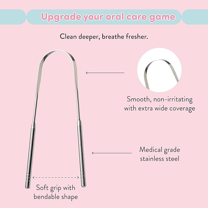 Éclat Stainless Steel Tongue Scraper with Travel Case, Tongue Cleaner for Fresh Breath & Oral Hygiene, Flexible, Durable, Easy-to-Use, Non-Irritating for Oral Care (Single (U Shape))