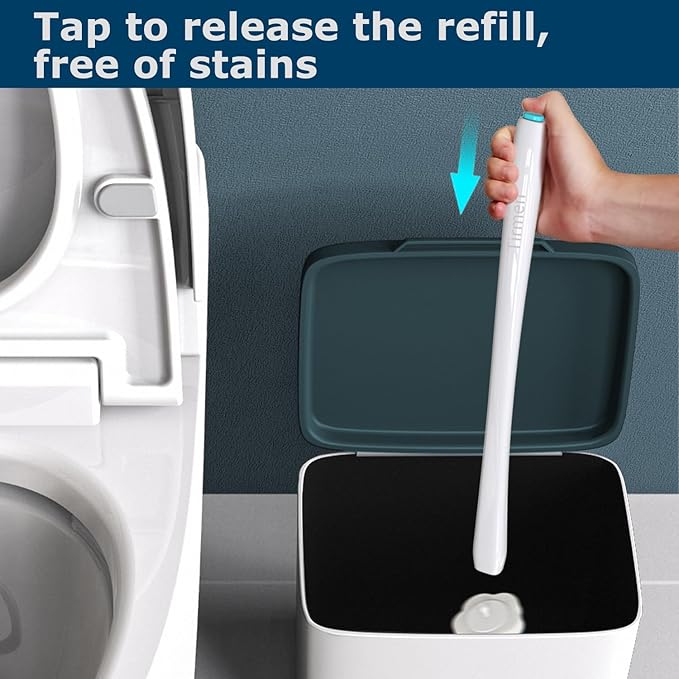 Disposable Toilet Brush: Toilet Bowl Brush and Holder Set with 40 Wand Refills, Upgraded Handle, 2X Cleaners, Toilet Cleaning System with Storage Caddy for Sink, Bathtub, Floor, Drain (Green)