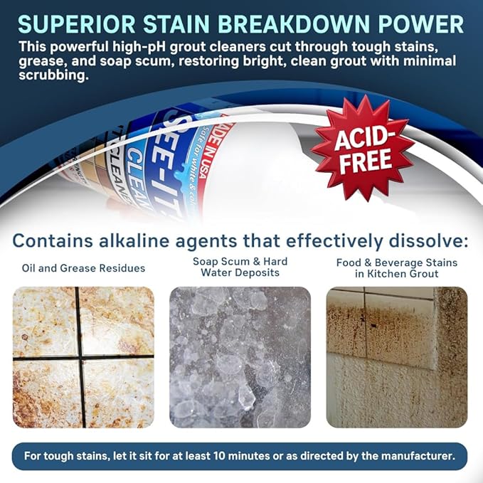 SEE-IT! Grout & Tile Deep Cleaner Brightener & Heavy-Duty Stain Remover Acid-Free Safe for Ceramic, Porcelain, Marble, Stone - Two 32 fl. oz. Bottles with Floor Cleaning Brush