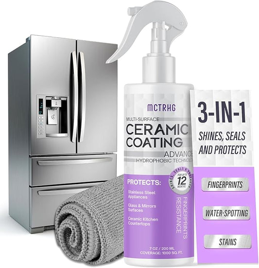 Ceramic Coating for Stainless Steel Appliances, Gloss & Shine Ceramic Coating Spray for Repelling Fingerprints, Grime & Stains on Stainless Steel, Sinks, Countertops, Glass in Home Kitchen & Bath