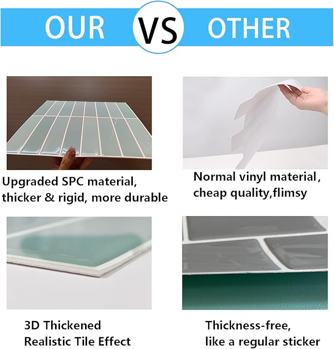 Peel and Stick Tile，New Upgrade Thicker Design Self Adhesive 12" x 12" Large Premium Peel and Stick Backsplash for Kitchen,Bathroom, Living Room, RV Etc（10-Sheet）.