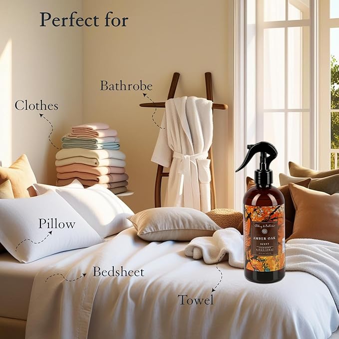Abbey & Sullivan Linen Spray, Amber Oak, Fabric Freshener and Fragrance Room Spray, Pack of 2, 16 oz