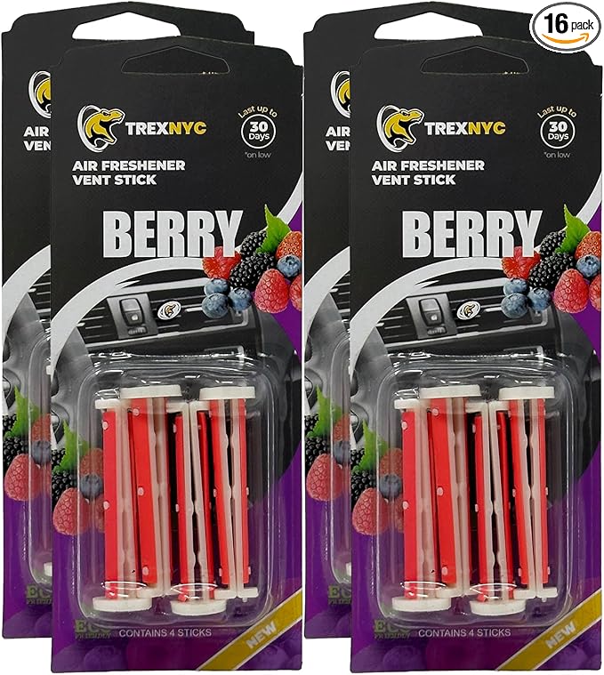 Car Air Fresheners Vent Sticks, Essential Car Odor Eliminator, For Long Lasting Fragrance up to 30 days (Berry, 4 Packs)