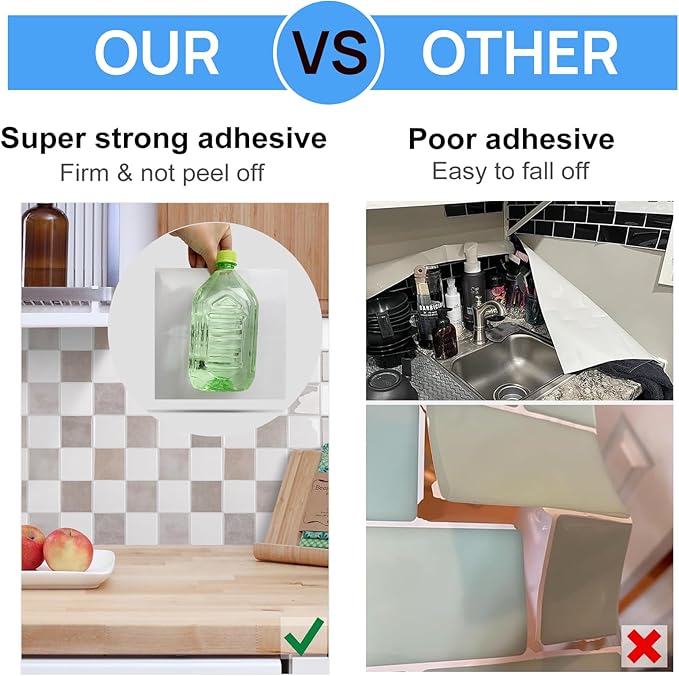 Peel and Stick Backsplash, New Upgrade Design 9" x9"Square Marble Tiles,3D Adhesive Premium Mosaic Tiles, Peel and Stick Tiles for Kitchen,Bathroom, Wall Tile（10-Sheet）.
