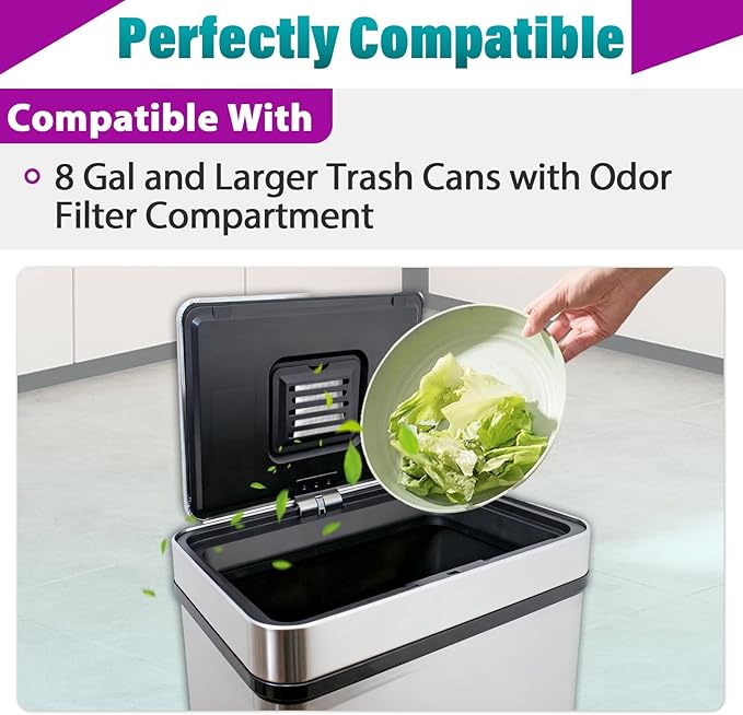 16 Pcs Activated Charcoal Odor Absorbing Filter Refills, Compatible with 8 Gallon & Larger Trash Cans, Long-Lasting Deodorizer Replacement for Kitchen/Bathroom Use