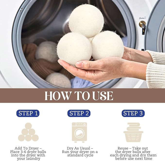 Large Wool Dryer Balls, New Zealand Dryer Balls Laundry Reusable Reduce Static Cling, Dryer Ball to Reduce Wrinkles & Shorten Drying Time, Drying Balls Fabric Softener Ball for Laundry（Pack of 8 XL)