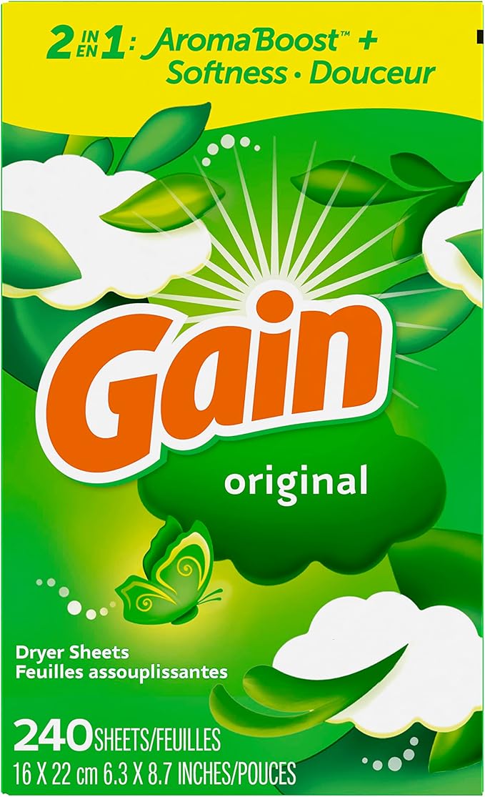 Gain Dryer Sheets Fabric Softener, Original Scent | 240 Count | Pack of 2