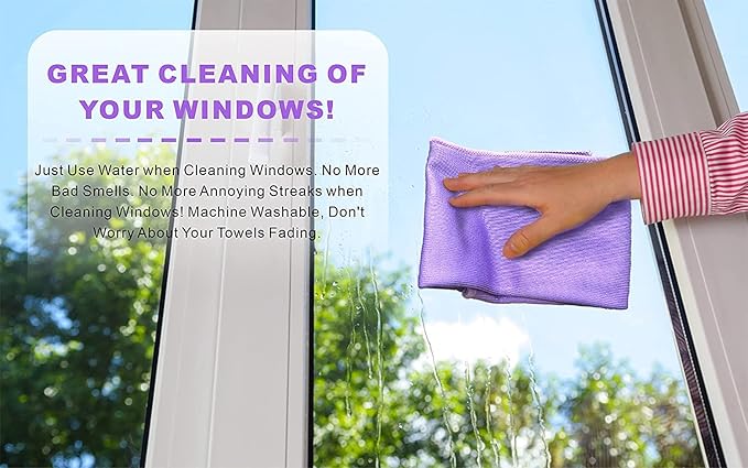 Longmann Window Cleaning Cloth, Glass Cleaning Cloth, Streaks Schatches Free. Violet,1 Pack