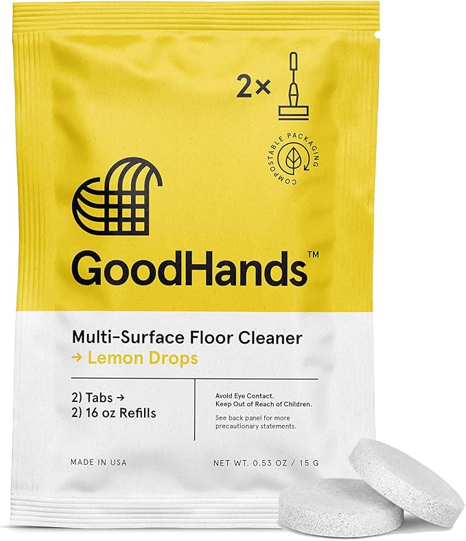 GoodHands - The GoodMop Starter Kit - Trigger Spray Mop with 2 Microfiber Pads and 2 Lemon Drops Scented Floor Cleaner Tablets (Includes 2 Floor Cleaner Refills)