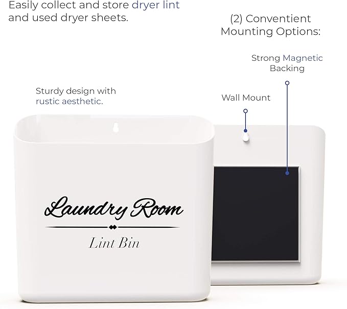 ALBEN Bundle: Magnetic Lint Bin for Laundry Room, Wool Dryer Balls, and Mesh Garment Bags - The Ultimate Lint Container for Laundry Room and More (Farmhouse White)