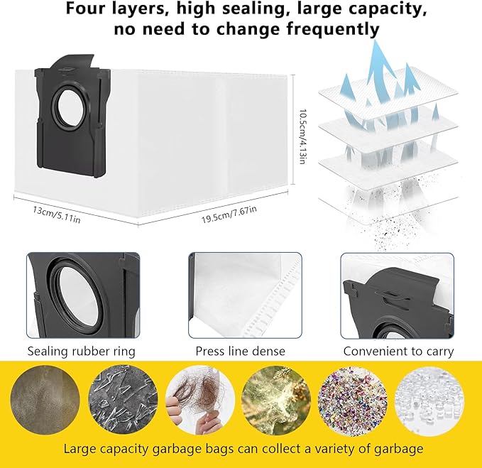 X30 Ultra Replacement Parts for Dreame L10s Pro Ultra Heat/l10s ultra gen 2/D30 Ultra /L40s Ultra CE &Mova E30,Accessories: 2*Main Brush,6*Dust Bags,8*Mop,4 HEPA Filter