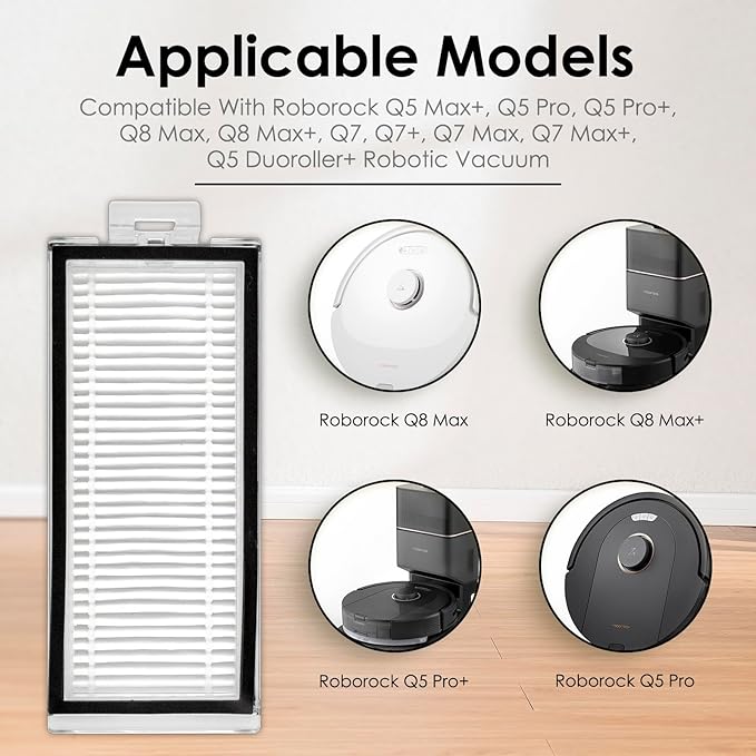 (5 Pack) Q5 Max+ Ultra Replacement HEPA Filters Compatible With Roborock Q5 Max+, Q5 Pro, Q5 Pro+, Q8 Max, Q8 Max+, Q7, Q7+, Q7 Max, Q7 Max+, Q5 Duoroller+ Robot Vacuum, Filters Accessories Kit