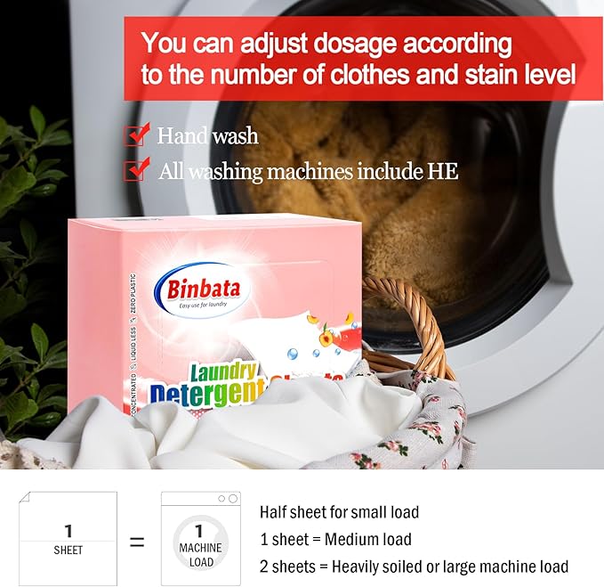 Laundry Detergent Sheets - Up To 128 Loads, Hypoallergenic, Eco-Friendly Peach Scent, Biodegradable, Plastic Free, Liquidless Laundry Sheets Suitable for Sensitive Skin