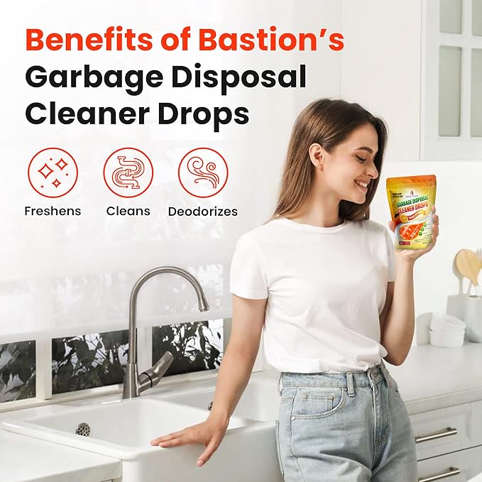 Garbage Disposal Cleaner and Deodorizer Drops Bundle -Orange & Lemon Scented Kitchen Sink Freshener Pods & Drain Odor Eliminator Disposer Care Balls by Bastion