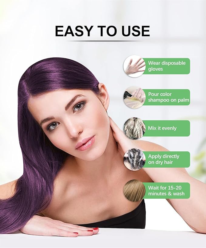 Herbishh Hair Color Shampoo for Gray Hair Purple 500 ML + Hair Color Stain Remover Wipes - Travel Pack With 5 Wipes