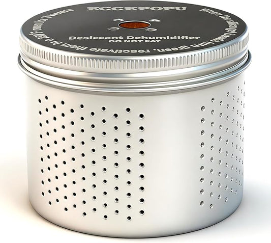 Gun Safe Dehumidifier - Portable Moisture Absorber, 200g Reusable Indicating Silica Gel Desiccant Canister for Gun Cabinets & Safes, Protect 27 Cubic Feet, Aluminum Shell,Silver