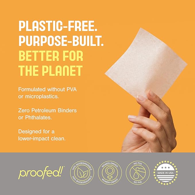 Proofed! Laundry Detergent Sheets, 32 Count, Fragrance-Free, The Only 100% Plastic-Free Sheet, No PVA or PVOH, Hypoallergenic, Bio-Based Ingredients, Made in USA, 1 Box